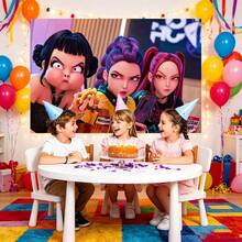 KPop Demon Hunters Backdrop Ulang Tahun Kartun 3D K-Pop DemonHunters, Latar Foto Adegan Harian Menyenangkan, Cocok untuk Dekorasi Dinding Pesta Anak Perempuan - MultiWarna - View 4