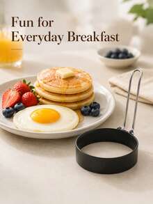 1pc Round Egg Pancake Mold, Practical Breakfast Cooking Tool With Foldable Handle, Easy To Shape, Suitable For Frying Eggs, Pancakes, Sandwiches, Home Kitchen Brunch Meal Prep Tool - Multicolor - View 2