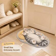1pc Healing Cat Star Moon Shaped Carpet, 2D Printed Rug, Cream Style Bedroom Versatile Decor, 1-5cm Cutting Error, Soft Touch, Pet Lover Gift, Decorative Carpet, Bedroom Decor, Small Rug, Carpet, Home Decor, Living Room Carpet, Bedroom Carpet, Washable Carpet - Multicolor - View 5