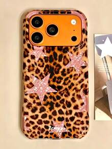 Y2k Cute Pink Stars Leopard Print Mobile Phone Case Compatible With IPhone 17Pro Max 17Pro 17 16Pro Max 16Pro 16 16 Plus 15 Pro Max 15 Pro 13 Pro Max 14 Pro 15 14 13 Luxury Retro Shockproof Phone Case - Multicolor - View 5