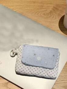 日韓風小眾可愛星星愛心波點卡夾零錢包 小收納包 清新便攜高顏值收納袋 - 淺藍色 - 查看 2