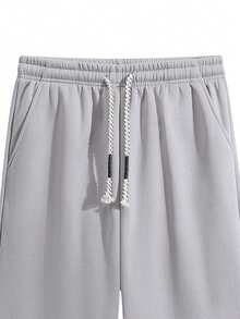 Men's Minimalist Solid Color Wide Leg Sweatpants With Woven Drawstring Design, Thin Fleece Lining, Elastic Waist, Casual Commuter Sports Pants - Light Grey - View 5