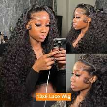 Natural Deep Wave Human Hair Wigs 36 Inch Extra Long 13x4 13x6 HD Lace Frontal Design 200 Density Voluminous Tangle Free Durable Hair Wigs - Natural Black - Ver 6