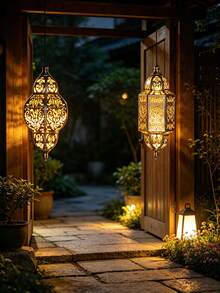 1pc Hanging Outdoor Solar Lantern, Vintage Metal Moroccan Iron Art Lamp With Hook, Suitable For Christmas, Halloween, Park, Patio, Backyard And Porch Atmosphere Decoration - Multicolor - View 2