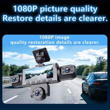 Kamera Dasbor SIDAKEYE 360° Panorama 5 Saluran (4 Lensa + Belakang) Kartu Memori 64G, Layar IPS 3,16 Inci, Kamera Depan 1080P, Kamera Depan/Tengah/Belakang/Kiri/Kanan Cakupan Penuh 720P, Tampilan Quad-View, Penglihatan Malam HD, Rentang Dinamis Lebar, Sensor G, Pengisian Daya USB, Baterai 150mAh - A - View 2