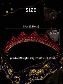 1pc Vintage Red Rhinestone Pearl Crown Baroque Bridal Tiara Hair Accessories For Women Wedding Prom Birthday Party Halloween - Red - View 9