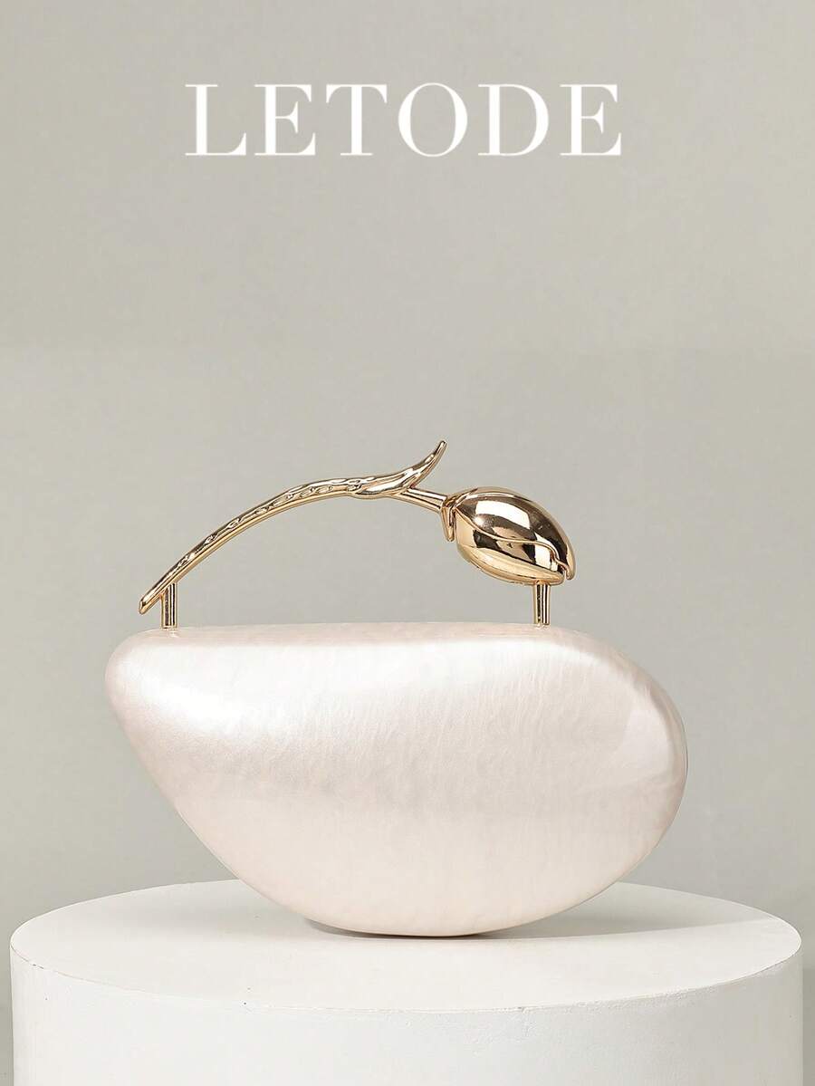 New Personalized Rose-Shaped Acrylic Handbag, Suitable For Parties, Romantic Weddings, Spring/Summer Chain Shoulder Bag, Bridal Bag, Formal Ball Clutch, Elegant Evening Bag, Perfect For Parties, Weddings, Balls, Dinners, Matches Perfectly With Holiday Party Dresses, Evening Gowns, Sequin Dresses, Essential Wedding Accessory For Women's Parties, Graduation Ceremonies, Balls - Beige - View 1