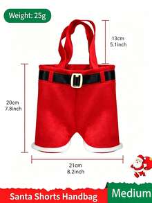 1pc Christmas Santa Short Gift Bag, Fabric Christmas Candy Storage Bag, Solid Color & Holiday Print Pattern, Multicolor, Cute Holiday Style, Suitable For Adults, Christmas Party Home Decor Gift Daily Holiday Occasions - Multicolor - View 9