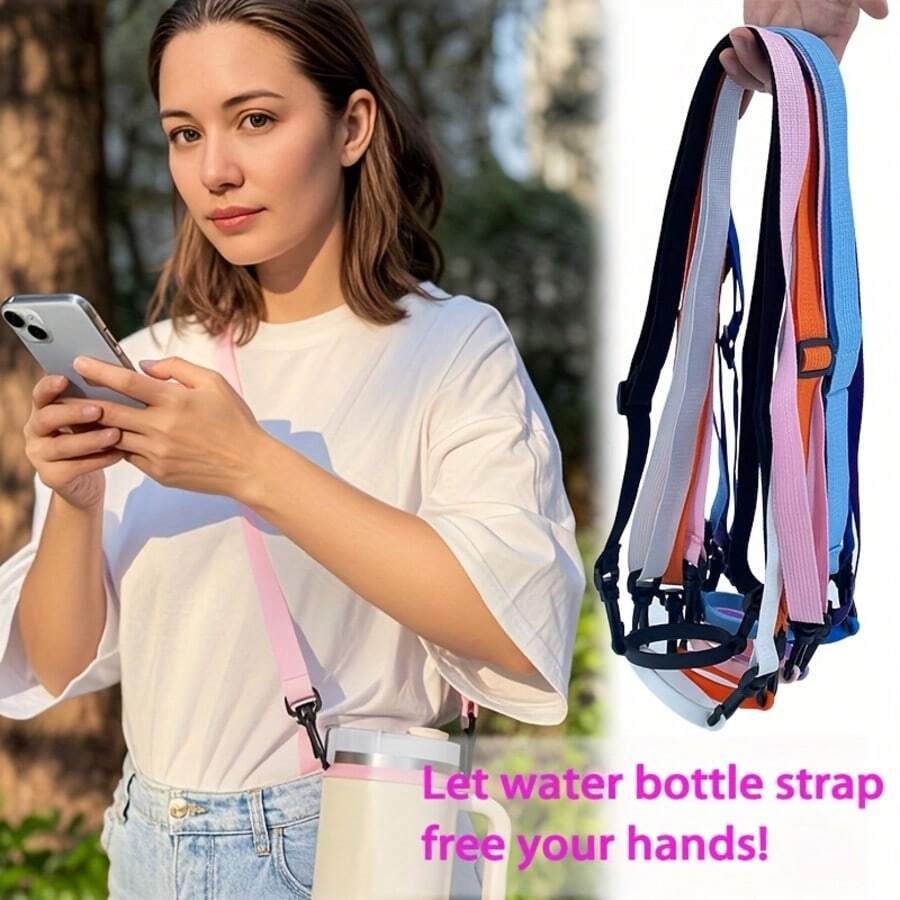 2pcs Adjustable Length Water Bottle Shoulder Strap, Handheld/Crossbody Strap With Handle, Bottom Protection, Fits 8-40oz Water Bottles - Multicolor - View 1