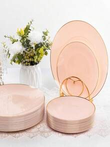 50/20/10pcs Transparent Gold Rim Plates, 7.5 Inch/10.25 Inch Reusable Plates, Food Trays, Fruit And Snack Plates, Dessert And Salad Plates, Multi-Functional Tableware Suitable For Parties, Weddings, Birthdays, Picnics, Holiday Events, Easy To Clean - View 2