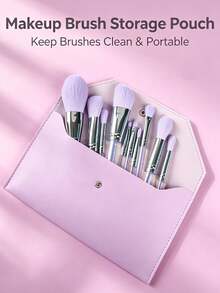 Purple Makeup Brush Set, Glitter Transparent Handle Makeup Brushes, Soft Synthetic Bristle Foundation Blush Eyeshadow Concealer Brush Set, Professional Full Face Eye Makeup Tools, Suitable For Women And Girls Daily Makeup - Multicolor - View 8