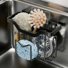 1‑Pack No Drill Kitchen Sink Storage Holder, Rust‑Proof Stainless Steel Sponge Brush Organiser, Multi‑Purpose Wall Hanging Rack For Cleaning Supplies, Household Kitchen Gadget - Multicolor - View 12