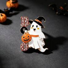 Halloween Pumpkin Cat Brooch Witch Hat, Ghost Brooch With "Boo" Text, Cartoon Brooch, Sweater Accessory, Bag Decoration, Holiday Costume Accessory, Gift - Multicolor - View 2