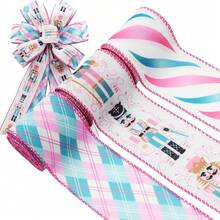 3 Rolls Pink Nutcracker Christmas Wired Edge Ribbon, Plaid And Stripe Holiday Ribbon For Wreath Bows, Christmas Tree Decorations, Gift Wrapping And DIY Crafts, 2.5 Inch X 4 Yards Each - C - View 2