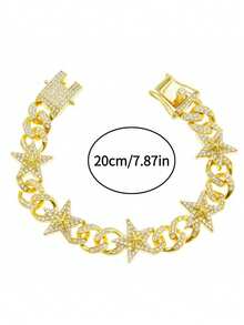 1pc Men's Hip Hop Fully Iced Out Diamond Shaped Cuban Link Bracelet, Adjustable Cuban Anklet Bracelet, Stylish Street Jewelry For Men - Diamond Cuban Chain - View 11
