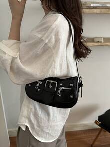 Cross-Border Artistic French Style Rivet Fashion Underarm Bag For Women 2026 New European & American Style Niche Popular Shoulder Bag - Black - View 6