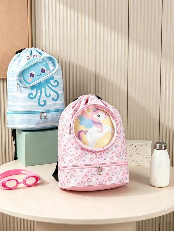 Cartoon Swim Bag: Multi-Functional Premium Fitness Backpack. Large Capacity Portable Toiletry Shoulder Bag, Suitable For Swimming, Gym And Outdoor Dry-Wet Separation Storage.
