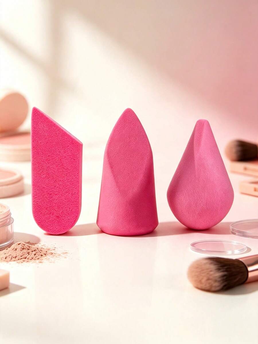 1-10 Pcs Popular Strawberry Square Scraper Powder Puff, Firm And Adherent Makeup Sponge, Lightweight Makeup Sponge For Exquisite Makeup Look, Suitable For Liquid Foundation And Powder Foundation - Hot Pink - View 1