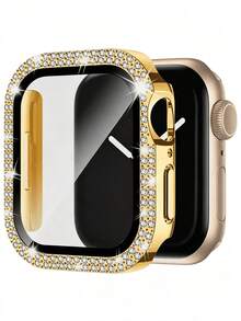 1pc Unisex Shiny Rhinestone Decorated Fashionable Anti-Drop Ultra-Thin Tempered Glass Screen Protector, Compatible With Apple Watch 38/40/41/42/44/45/46/49mm, Suitable For Apple Watch Series Ultra/SE/11/10/9/8/7/6/5/4/3/2/1, Smart Watch Accessory - Gold - View 9