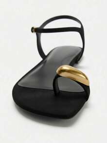 European Export 2025 Summer Minimalist Vintage Roman Plus Size Thick Sole Thong Flip Flops Beach Sandals,Holiday Essential - Black - View 3