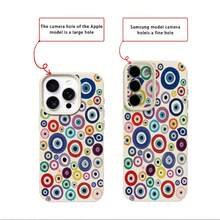 1pc TPU Material Colorful Evil Eye Contrast Pattern Phone Case Compatible With IPhone 17 Pro Max/17/16 Pro Max/15/13/12/11/ S20 FE/A15/S24/A55/ Note 11/Note 12/Note 13 Pro Full Coverage Anti-Drop Soft Shell Protective Cover - White - View 7