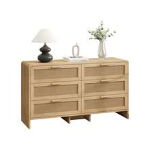 130CM Arc Shaped Corner Rattan Cabinet, 6-Drawers Rattan Storage Cabinet Rattan Drawer, For Living Room Bedroom,And Kitchen, Natural - 彩色 - 查看 6