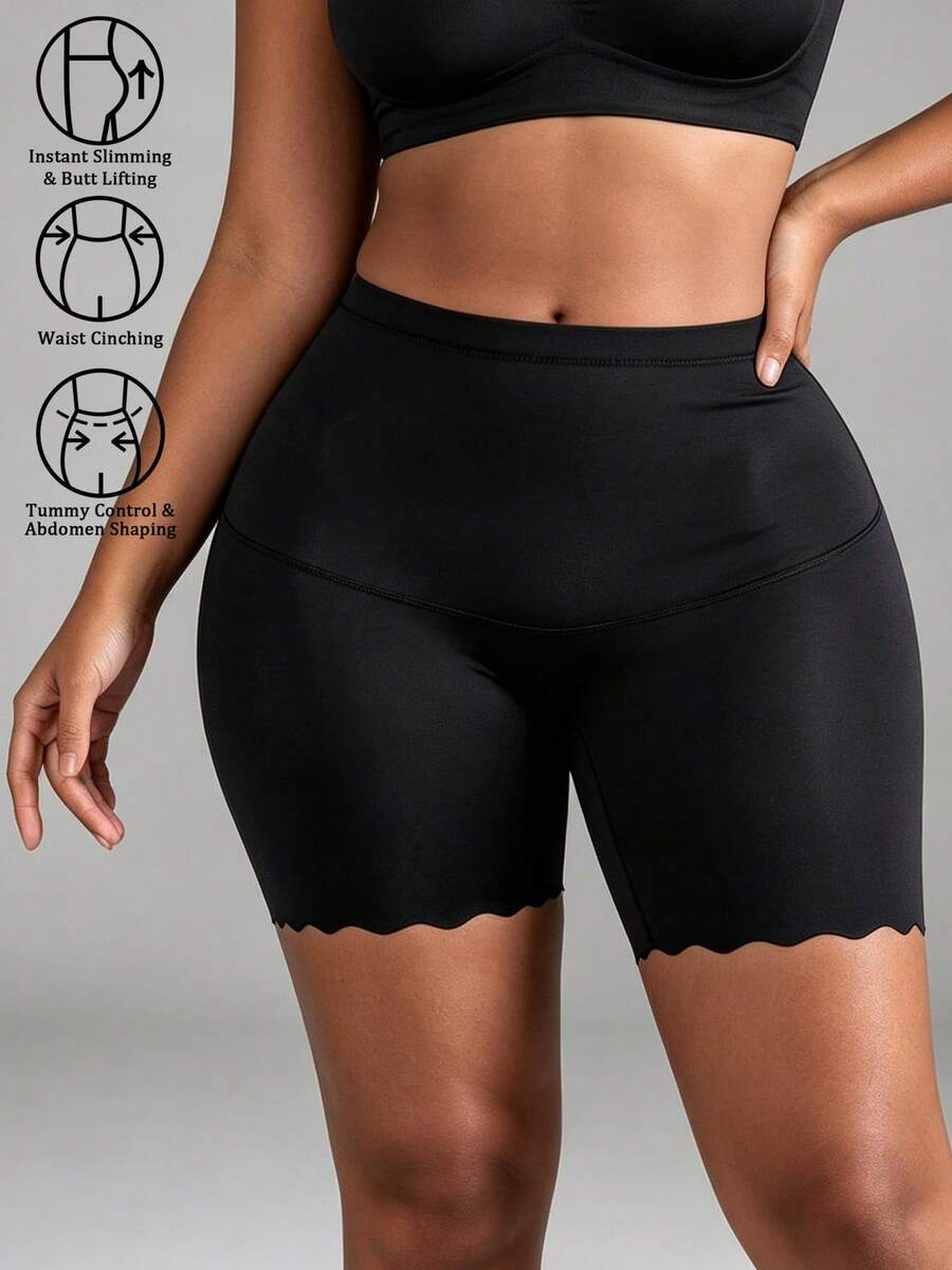 Plus Size High Waist Tummy Control Seamless Waist Cincher Butt Lifting Shaping Panties Anti-Exposure Boxer Briefs - Black - View 1
