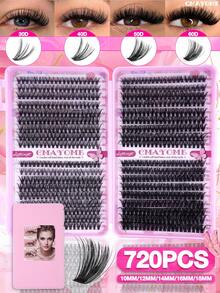 720/666PCS DIY Lash Clusters, 10-16mm Mixed Length High Volume Multi Styles False Eyelashes Extention Kit With BOND&SEAL, Tweezers And Brush, Friendly To Beginners, Suit For Daily, Wedding, Party, Outdoor,Travel, Festival Using, Lash Clusters - Multicolor - View 18