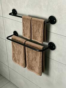1 Pc Drilled Iron Single‑Bar / Double‑Bar Towel Rack, Comes With Installation Accessories, Screw‑Fixed Reinforced Base, Sturdy Bathroom Bath Towel Hanger, Suitable For Hanging Towels And Cleaning Cloths In Bathrooms And Laundry Rooms - Multicolor - View 1