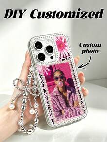 1 New Luxury Fashion Four-Sided Sparkling Diamond Transparent Phone Case, Customizable Couple Photo, Electroplated Silver Luxury Sparkling Diamond Transparent Phone Case, Leopard Print, Suitable For IPhone 16e/17 Pro Max/15 Pro Max/14 Plus/13 Pro, Shockproof Protection Hard Acrylic Material, With Anti-Collision Frame, Christmas Gift, Customizable, Cute Y2K Style | Summer Phone Case | High Quality Phone Case | Gift For Girls - Clear - View 1