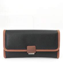 New Women's PU Soft Long Phone Wallet, Fashion Casual Large Capacity Multi-Function Handheld Multi-Layer Wallet Card Holder ID Organizer, Convenient To Carry, Suitable As Holiday Gift - Black - View 3