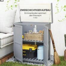 Garden Cabinet, Outdoor Tool Cabinet, With Worktop, Wood And Stainless Steel, Double Doors, Grey - Grey - View 6