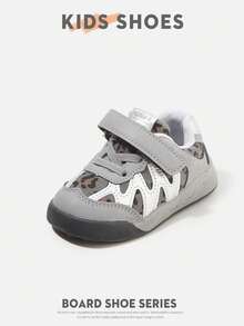 2 Pairs Toddler Leopard Print Patchwork Hook & Loop Round Toe Low-Top Flat Sneakers For Daily Wear And Outfits[Purchase Based On Actual Cm Inner Length] - Grey - View 2
