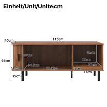 Coffee Table With Sliding Door, Modern Living Room Table With Storage Space, Rectangular Sofa Table With Slatted Look, Side Table With Open Storage Compartment For Living Room, 110 X 40 X 55 Cm - Brown - View 5