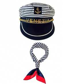 Blue Stripe Navy Cap, Summer Seaside Vacation Style, Large Brimmed Hat For Women, Sun Protection, Sunshade, Sailor's Cap. - Multicolor - View 2