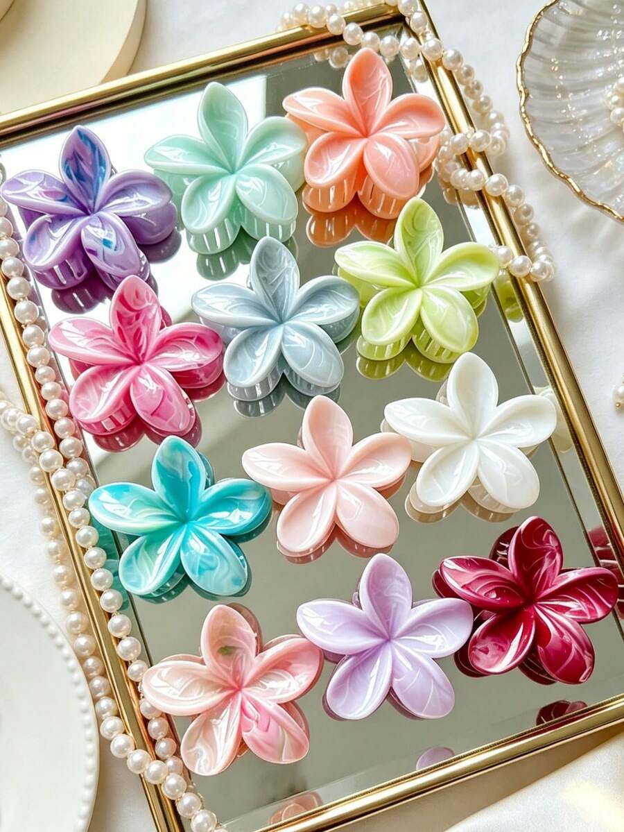 1/3pcs Marble Texture Plumeria Flower Hair Claws (Random Colors ...