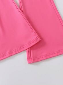 2 Pieces Set Girls' Flower Print Crewneck Long-Sleeve Sweatshirt And Flare Pants, Fashionable And Casual, Suitable For Autumn And Winter - Hot Pink - View 8