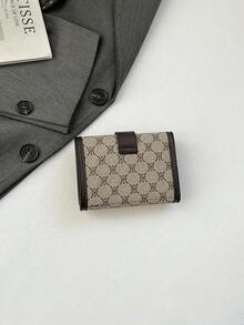 女款字母印花三折小錢包，零錢包、卡夾，時尚便攜大容量多功能短錢包 - 灰色 - 查看 5