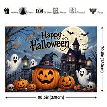 2D Halloween Theme Party Banner Background, Featuring Pumpkin Lantern, Ghost, Haunted House, Bat, Full Moon Elements, Suitable For Home Gathering, Outdoor Party, Studio Decoration, Holiday Gift, Fits Holiday Style - 1 - View 5