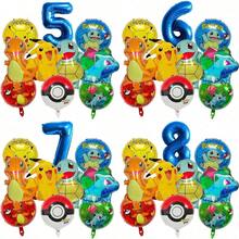 Vibrant Foil & Latex Balloon Set, Cute Cartoon Anime Style, Pocket Monster Character Print, Multi‑Color Number & Round Shape, Decor Kit For Kids Themed Birthday Party Supplies - View 3