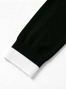 Black And White Contrast Collar Knit Polo Shirt Men's Slim Fit Soft Knit Long Sleeve Base Layer Top - Black - View 5
