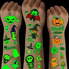 zillor 24 Sheets Fluorescent Halloween Temporary Tattoo Stickers, 250 Unique Designs Total, Glow-In-The-Dark Pumpkin, Vampire, Skull, Ghost, Bat, Spider Patterns, Halloween Party Gifts, Decorations, Costume Party Accessories, Prank Makeup Props - Green - View 2