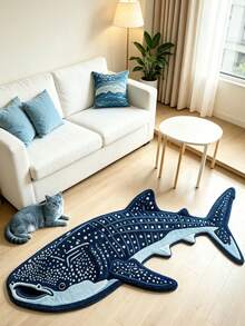 1pc Blue Polka Dot Whale Doormat, Small Rug, Welcome Mat, Carpet, Floor Mat, Outdoor Doormat, Kitchen Rug, Home Decor, Front Door Mat, Area Rug, Outdoor Mat, Home Decor, Area Carpet, Garden Rug, Washable Carpet - Multicolor - View 2