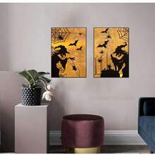 2pcs/Set, Abstract Halloween Theme, Bat, Spider, Ghost Town Poster, Oil Painting, Wall Art, Home Decor, Gift, Unframed - Bat - View 4