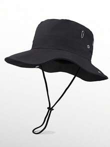 1pc Men's Outdoor Sun Hat, Wide Brim UV Protection Breathable Ranch Hat With Chin Strap, Suitable For Hiking, Camping, Fishing Ski Masks - Multicolor - View 11