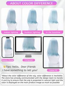 alicegarden 16-Inch Long Synthetic Wig Featuring A Natural Straight Style A Stunning Dusty Blue. Designed With Bangs , This False Hairpiece Is Perfect For Ms Daily Party Cosplay Use, Offering A Natural And Natural Durable Wig Gift For Ladies., Halloween - Dusty Blue - View 10