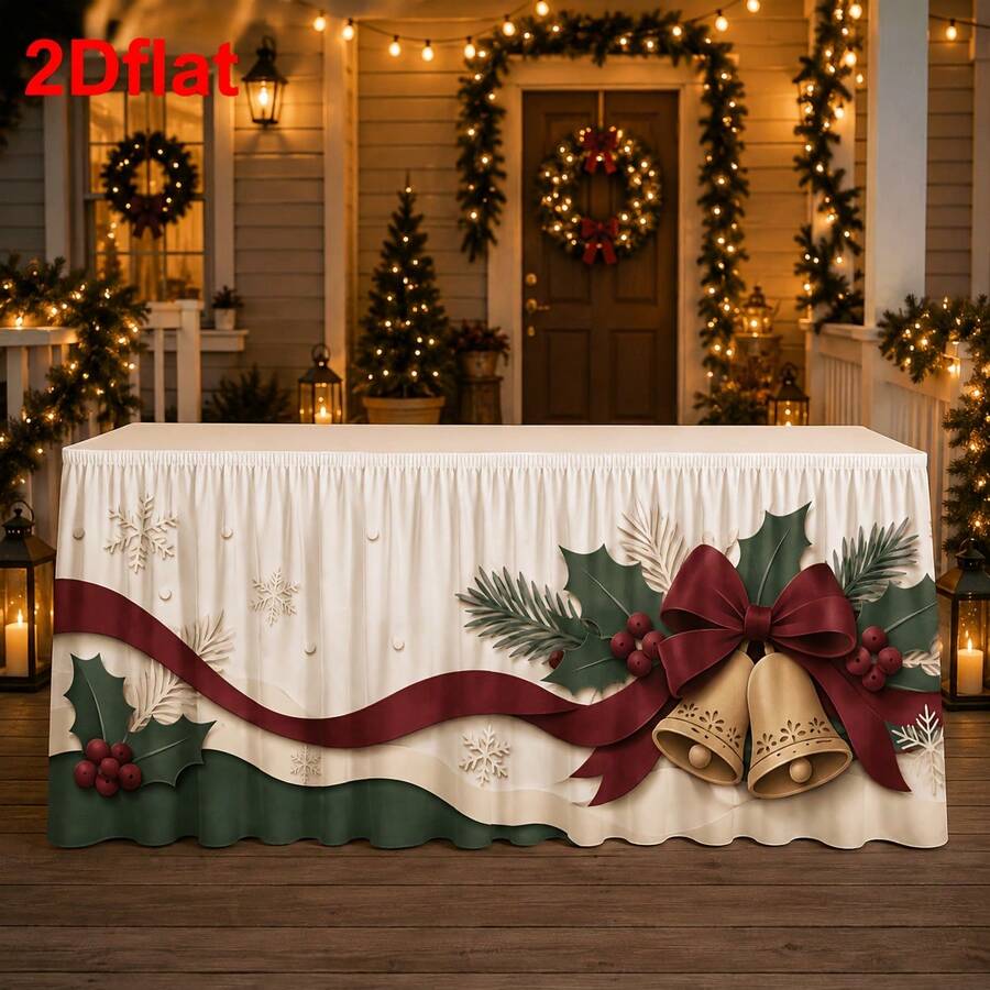 1pc Tablecloth & Table Skirt Set, Holiday Design, Home & Office Event Backdrop, Seasonal Celebration Table Decor, Winter Theme Decoration, High-End Banquet Decor - Multicolor - View 1