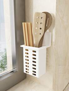 1pc Multi-Function Dual-Use Hollow Drainage Storage Cup, Countertop And Wall-Mount Universal, Toothbrush And Toothpaste Holder, Wall-Mounted Bathroom Comb And Razor Storage Rack, Drill-Free Bathroom Shelf, Kitchen Utensil Storage Rack, Stationery Pen Holder - Multicolor - View 9