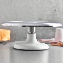 1Pc 10 Inch Aluminium Alloy Rotating Cake Turntable, Silent Smooth Spinning Decorating Stand, Heavy-Duty Handy Baking Accessory For Cake Decorating, Dessert & Pastry Making - Silver - View 9