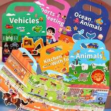 1pc Reusable Sticker Book For Kids, Waterproof Double-Sided Design, Animal, Horse Riding Club And Sports Event Themes, Educational Cognitive Learning Activity, Suitable For 3 Years Old And Above, Diverse Themes, Fun Stickers (Random Style) - Multicolor - View 8
